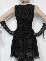 2024 Summer New Harajuku Retro Wrapped Hip Mini Dress Y2K Vintage Gothic Punk Dark Style Tie Up A-Line Dress
