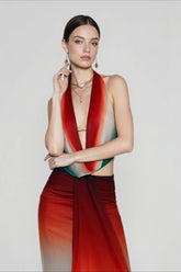 Mesh Cowl Neck Backless Bodycon Vacation Set