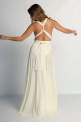 Halter Lace Up Pleated Reception Dress