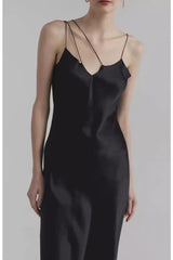 Asymmetrical Cami Solid Satin Silk Dress