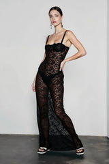 Sheer Lace Off Shoulder Slip Dress