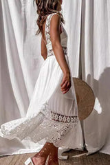 Lace Spliced Sleeveless Flared Maxi Chic Boho Dress
