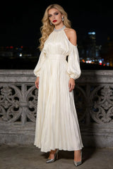 Elegant Halter Long Sleeve Reception Dress
