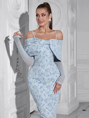 Off-Shoulder Mesh Floral Slim Long Lace Dress
