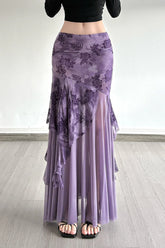 Vintage Floral Print Ruched Maxi Skirt