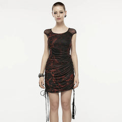 Two-piece Print Eyelet Webbing Drawstring Gothic Daily Small Gothic Dress