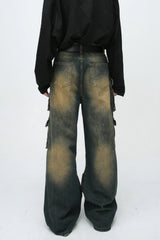 Paneled Multi Pocket Distressed Vintage Cargo Jeans