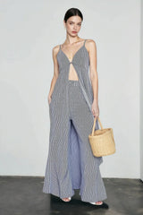 Stripe Sleeveless Wide Leg Vacation Set