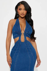 Halter Wrap Denim Dress