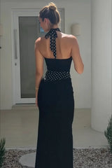 Sexy U Neck Backless Tie Polka Dot Halter Party Dress