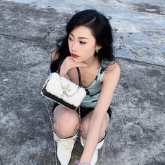 Y2K Gothic Soft Plush Cross Applique Chain Hot Girls Hip Hop Crossbody Bag