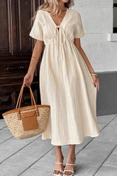 Bohemian Deep V Tie Waist Flowy Boho Dress