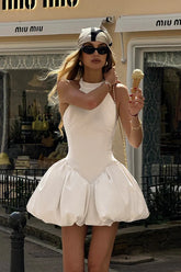 Halter Low-Back Puff Mini Party Dress