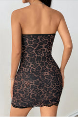 Leopard Print Strapless Boned Bodycon Dress