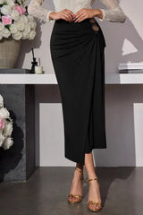 Gold Button Detail Bodycon Skirt