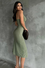 Elegant Slit Spaghetti Strap Bodycon Dress