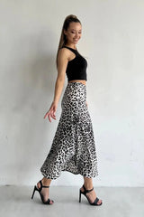 Satin Leopard Print Maxi Skirt