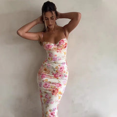 Floral Suspender Split Slim Sleeveless Slip Dress