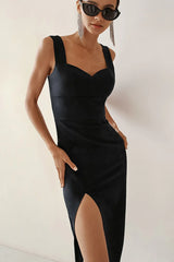Solid Color Slit Slip Dress