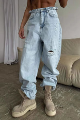 High Waist Ripped Wide Leg Jeans