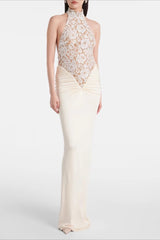 Halter Neck Backless Lace Prom Dress