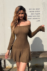 Hollow Out Off Shoulder Pleated Lace Dress