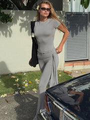 Slim Solid Waist Street Knit Set