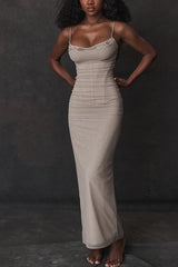 Solid Color Spaghetti Strap Prom Dress