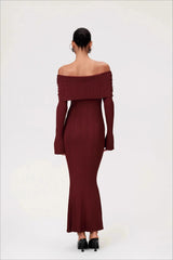 Solid Ruched Off-Shoulder Knit Bodycon Dress