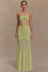 Lace Strapless Ruching Hollow Slim Long Lace Dress