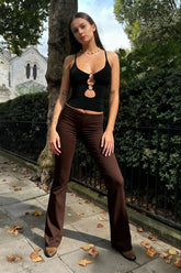 Buckle Strap Black Trendy Bodycon Crop Top