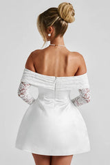 Off-Shoulder Lace Long Sleeve Bodycon Mini Lace Dress