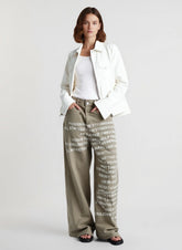 Vintage Washed Letter Print Wide Leg Slim Floor Length Jeans
