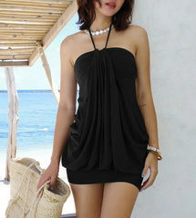 Halter Ruched Backless Solid Mini Dress
