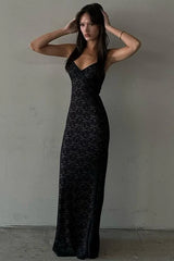 Deep V Backless Maxi Lace Dress