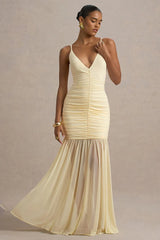 Sheer Plunge Ruffle Slip Dress
