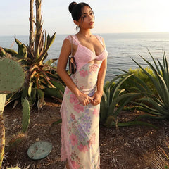 Lace Hollow Plunge Floral Dress