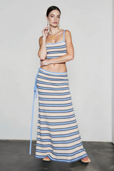 Knit Stripe Crop Camisole High Waist Tie Skirt Vacation Set