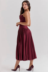 Sleeveless Pleated Bodycon Silk Dress