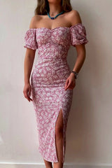 Chiffon Wrap Slit Floral Dress