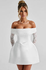 Off-Shoulder Lace Long Sleeve Bodycon Mini Lace Dress
