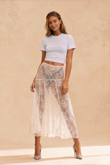 Sheer Floral Lace Maxi Skirt