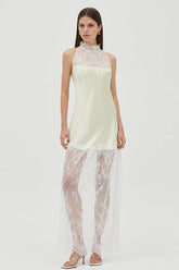 Round Neck Sheer Spliced Solid Elegant Lace Dress