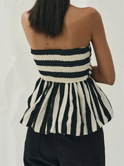 Striped Ruched Cropped Bustier Strapless