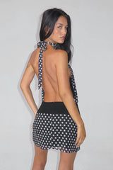 Polka Dot Chiffon Halter Mini Dress