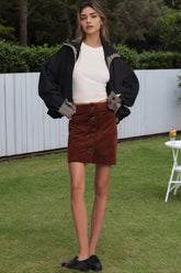 Corduroy Button Front Bodycon Mini Skirt