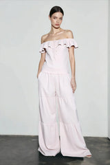 Ruffle Off Shoulder Top Pants Vacation Set