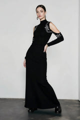 Rhinestone Off Shoulder Turtleneck Bodycon Dress