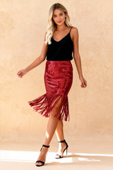 Sequin Tassel Tight Midi Skirt