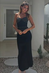 Sexy U Neck Backless Tie Polka Dot Halter Party Dress